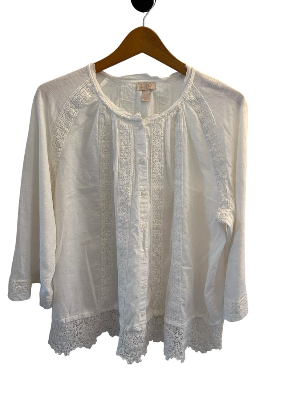 Logo by Lavish White Crochet-Trim Cotton Button-Front Peasant Blouse XL